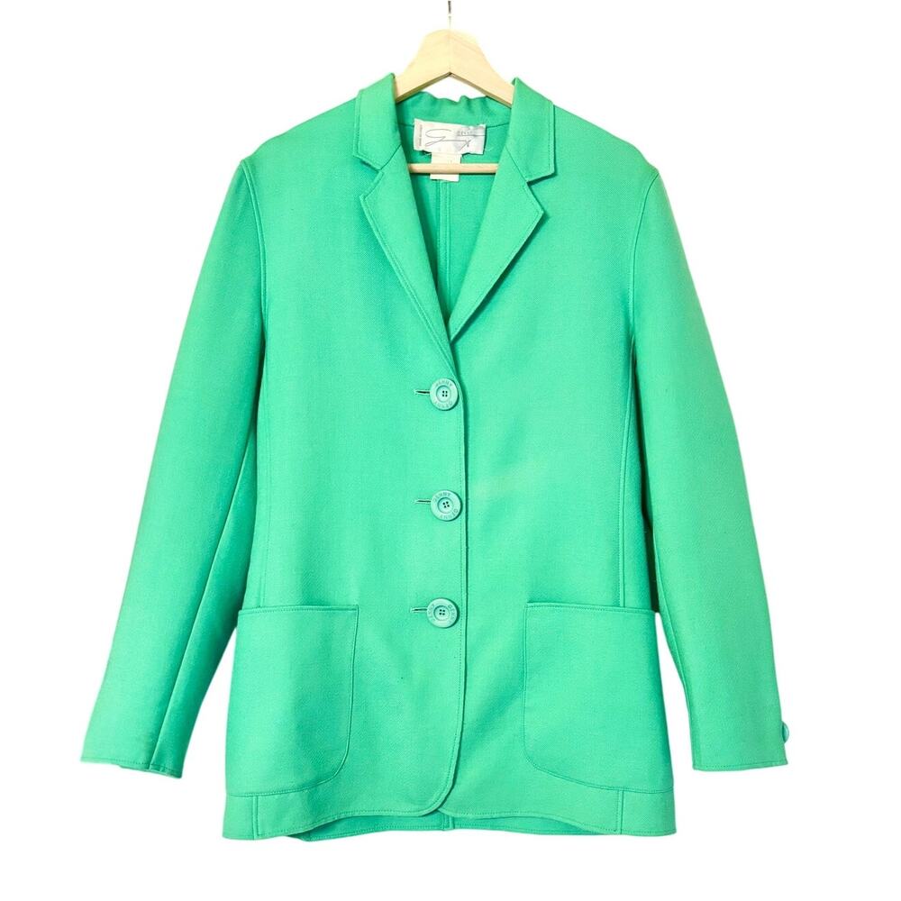 Vintage GENNY Green Wool Blazer Designer Luxury Colorful Made in Italy SZ Small